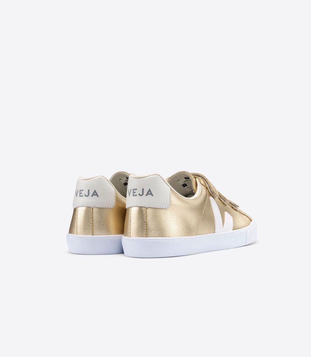 Veja Sneakers Dam - 3-Lock Läder - Guld/Vita - 482910-WMU